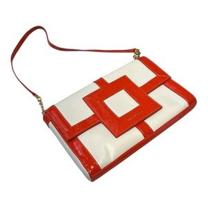 Jonathan Adler Bag Geometric Orange and Cream Leather with Gold Hardware